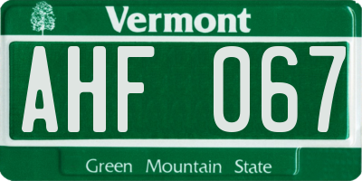 VT license plate AHF067