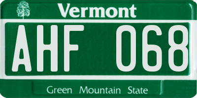 VT license plate AHF068