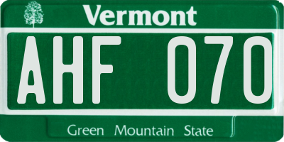 VT license plate AHF070