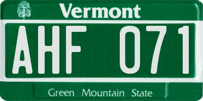VT license plate AHF071