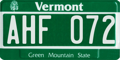 VT license plate AHF072