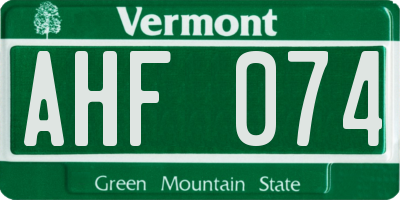 VT license plate AHF074