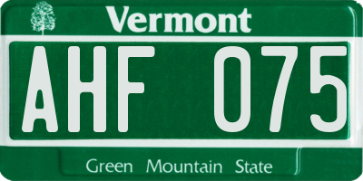 VT license plate AHF075