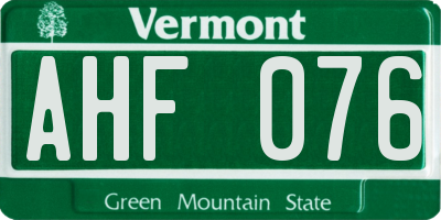 VT license plate AHF076