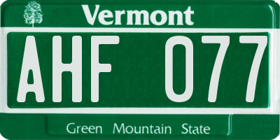 VT license plate AHF077
