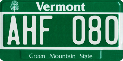 VT license plate AHF080