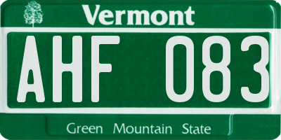 VT license plate AHF083