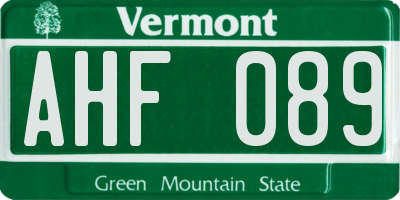 VT license plate AHF089