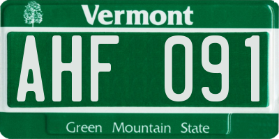 VT license plate AHF091