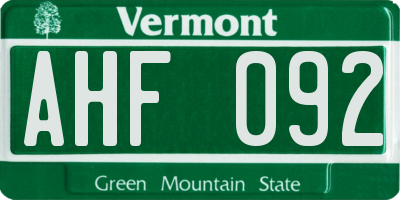 VT license plate AHF092