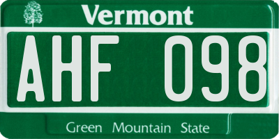 VT license plate AHF098