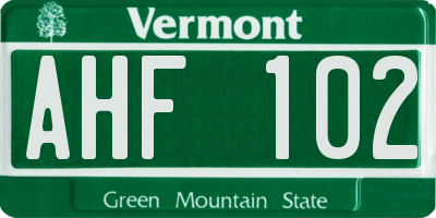 VT license plate AHF102