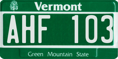 VT license plate AHF103