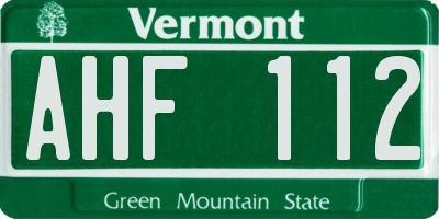 VT license plate AHF112