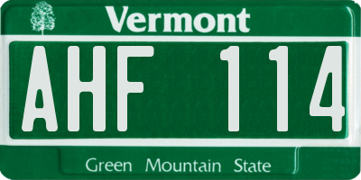 VT license plate AHF114