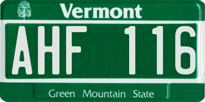 VT license plate AHF116