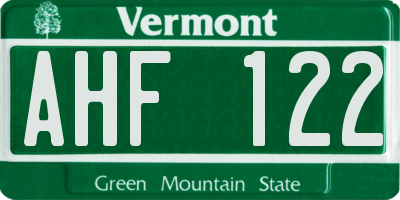 VT license plate AHF122