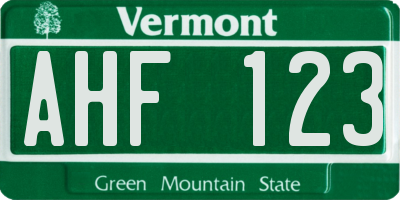 VT license plate AHF123