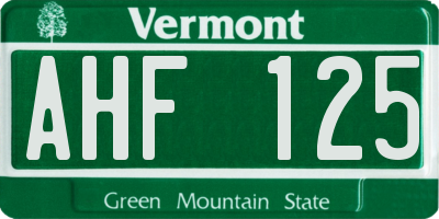 VT license plate AHF125