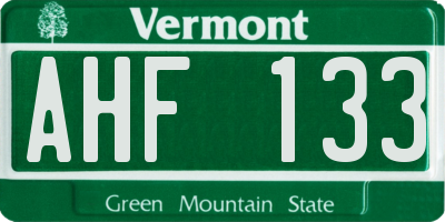 VT license plate AHF133