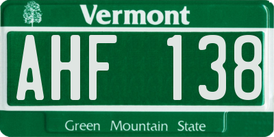 VT license plate AHF138
