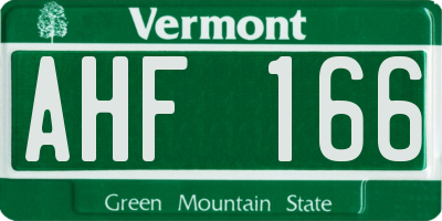 VT license plate AHF166