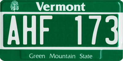 VT license plate AHF173