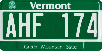 VT license plate AHF174