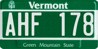 VT license plate AHF178