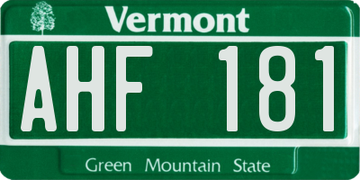 VT license plate AHF181