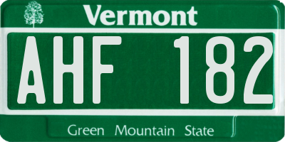 VT license plate AHF182