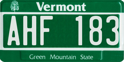VT license plate AHF183