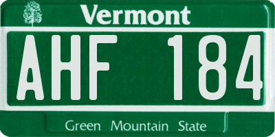 VT license plate AHF184