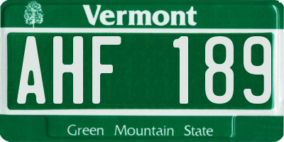 VT license plate AHF189
