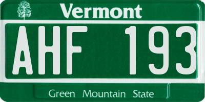 VT license plate AHF193