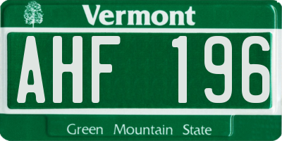 VT license plate AHF196