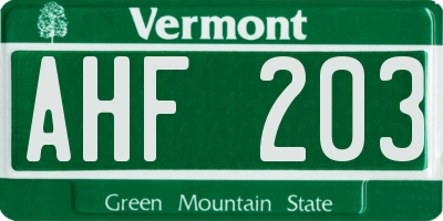 VT license plate AHF203