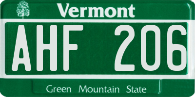 VT license plate AHF206