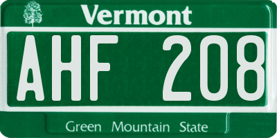 VT license plate AHF208