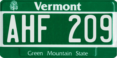 VT license plate AHF209
