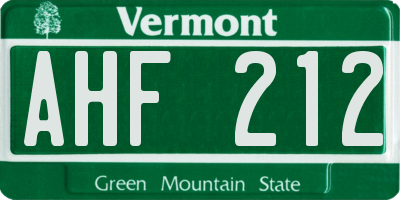 VT license plate AHF212