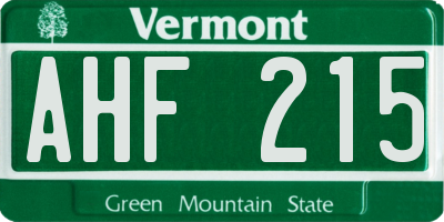 VT license plate AHF215