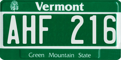 VT license plate AHF216