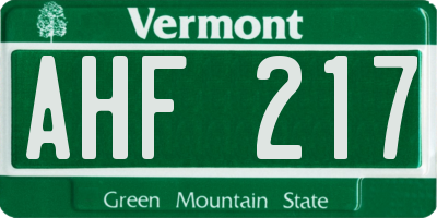 VT license plate AHF217
