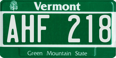 VT license plate AHF218