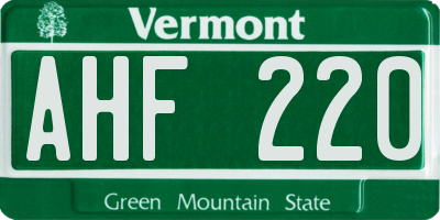 VT license plate AHF220