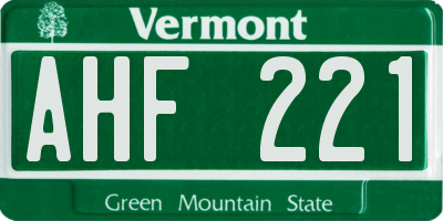 VT license plate AHF221