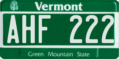 VT license plate AHF222