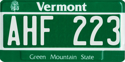 VT license plate AHF223