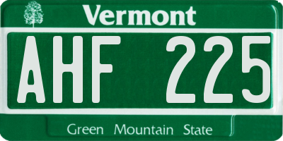VT license plate AHF225